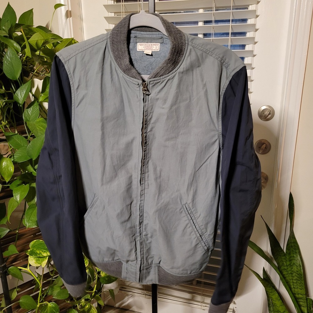 Wallace & Barnes J.Crew Mens Bomber Jacket Grey Navy Blue A2785 Talon Zip Small